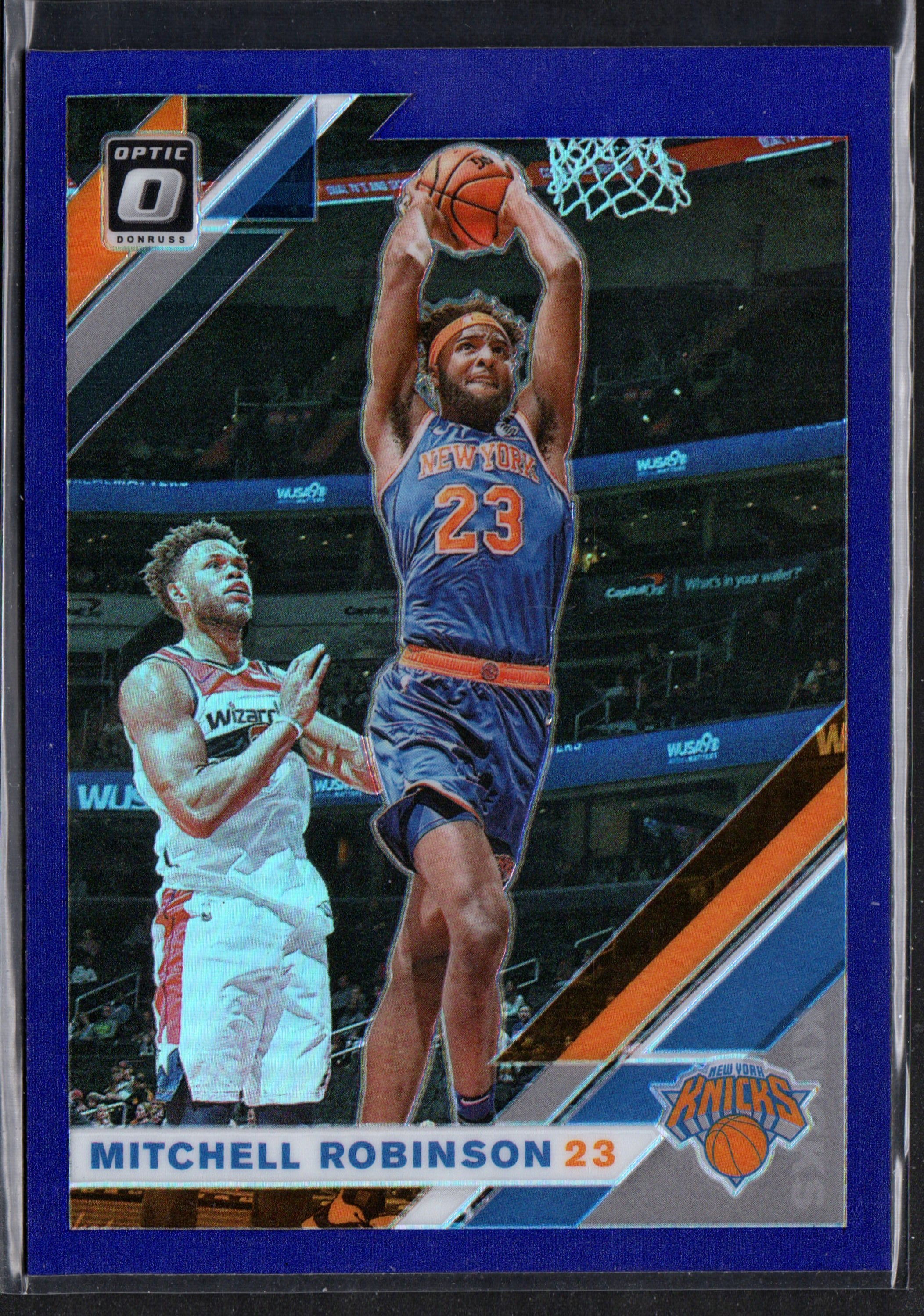 Mitchell Robinson New York Knicks #83 trading card from the 2019-20 Donruss Purple set, showcasing vibrant colors and player details.