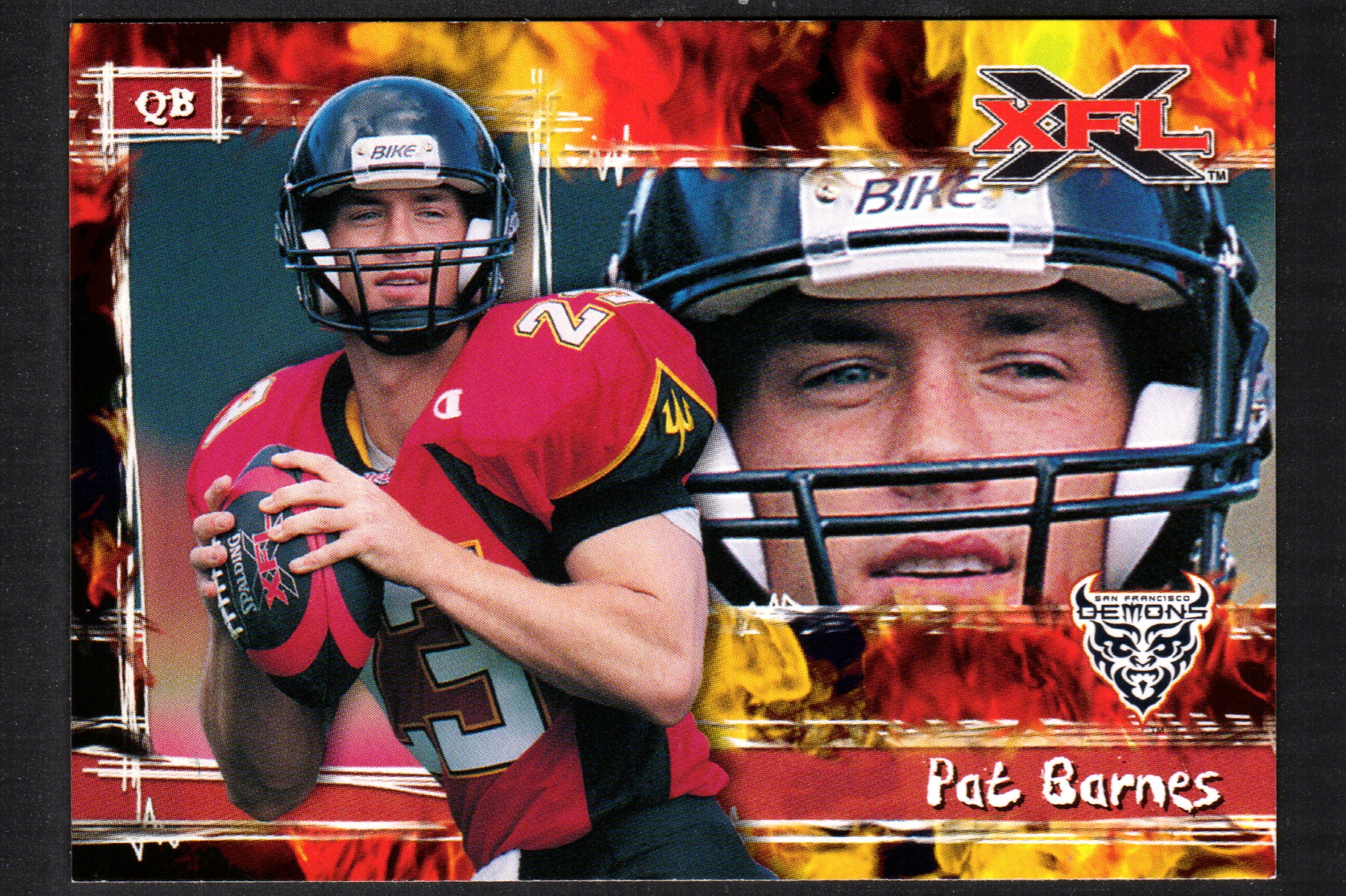 Pat Barnes San Francisco Demons trading card from the 2001 Topps XFL set, featuring player name and team logo.