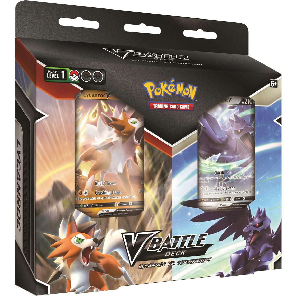 Pokémon Lycanroc vs. Corviknight V Battle Deck featuring two decks, Trainer cards, and accessories for epic battles.