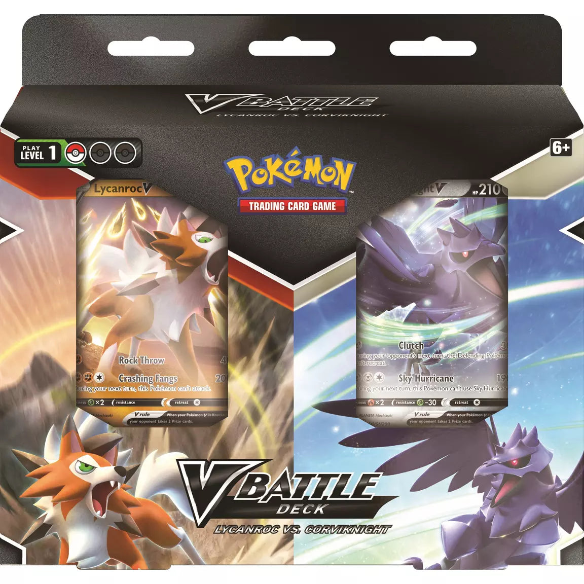 Pokémon Lycanroc vs. Corviknight V Battle Deck featuring two decks, Trainer cards, and accessories for epic battles.