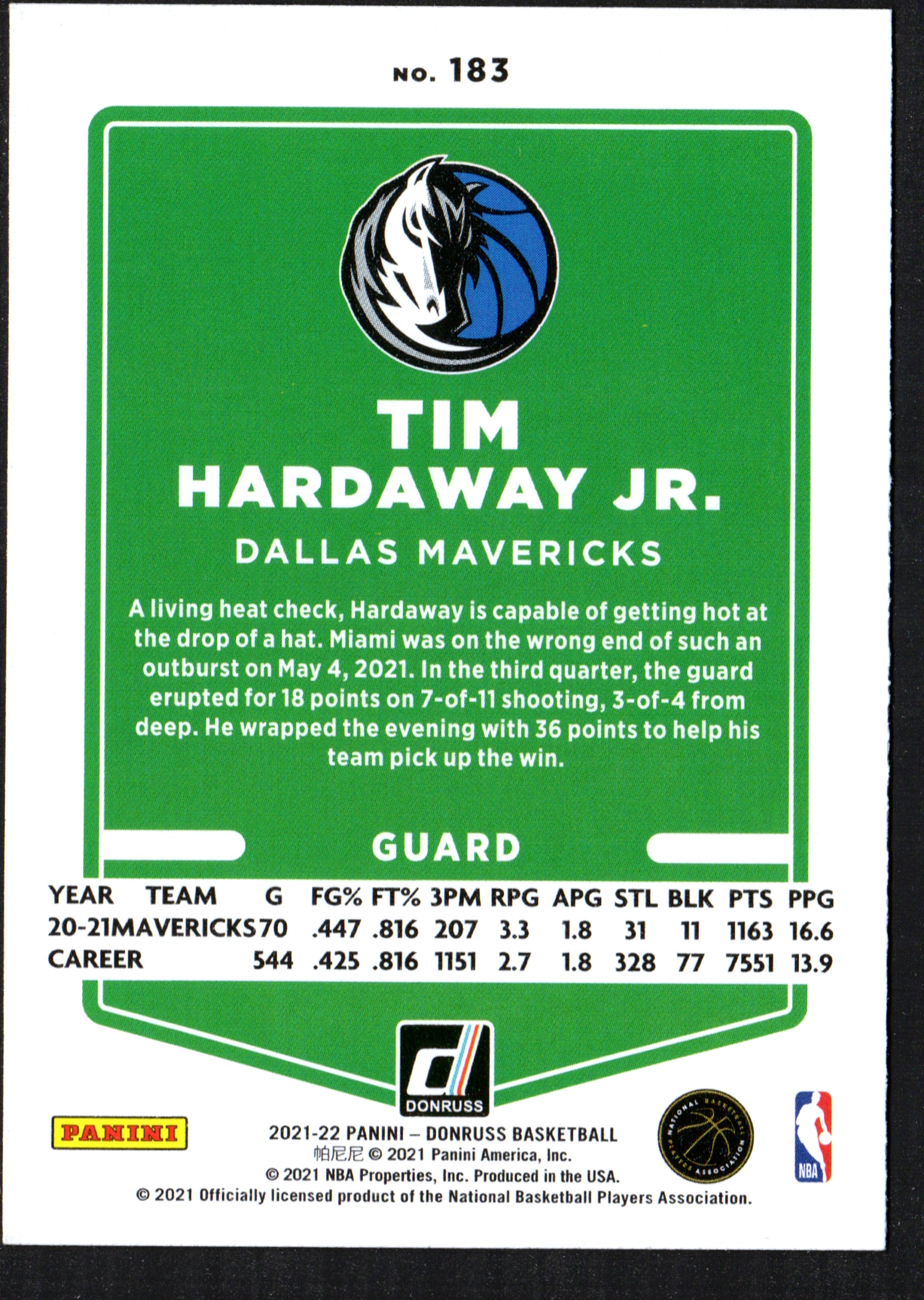 Tim Hardaway Jr. Dallas Mavericks trading card from the 2021-22 Donruss set, featuring vibrant colors and dynamic design.