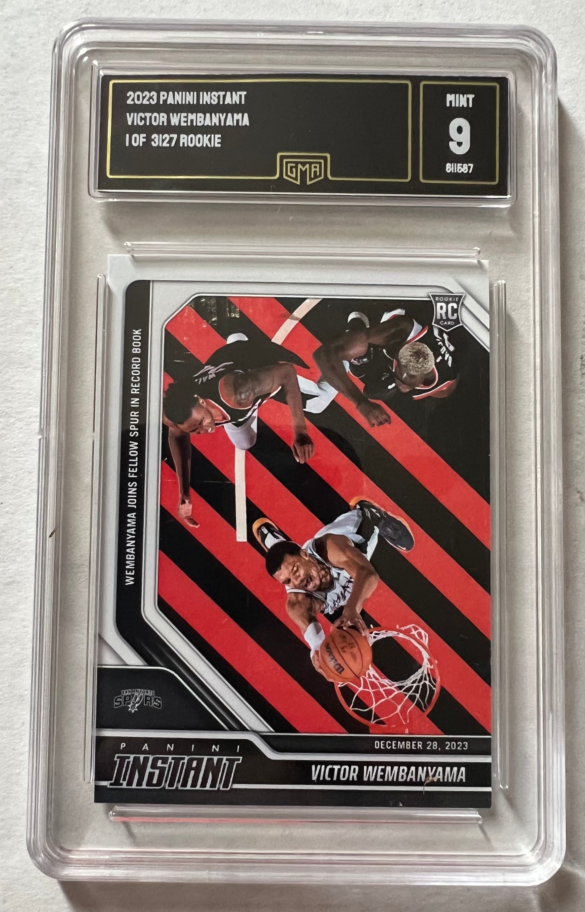 Victor Wembanyama San Antonio Spurs #210 trading card from the 2023-24 Panini Instant set, featuring the player in his team uniform.