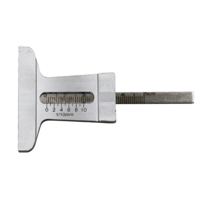 0-50mm stainless steel tire tread vernier depth gauge with clear markings for accurate measurement.