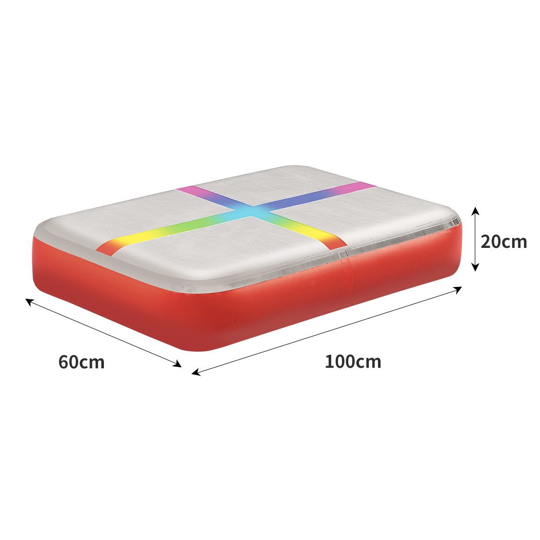 0.6M x 1M inflatable air track block in red, designed for gymnastics and cheerleading training with anti-slip surface.