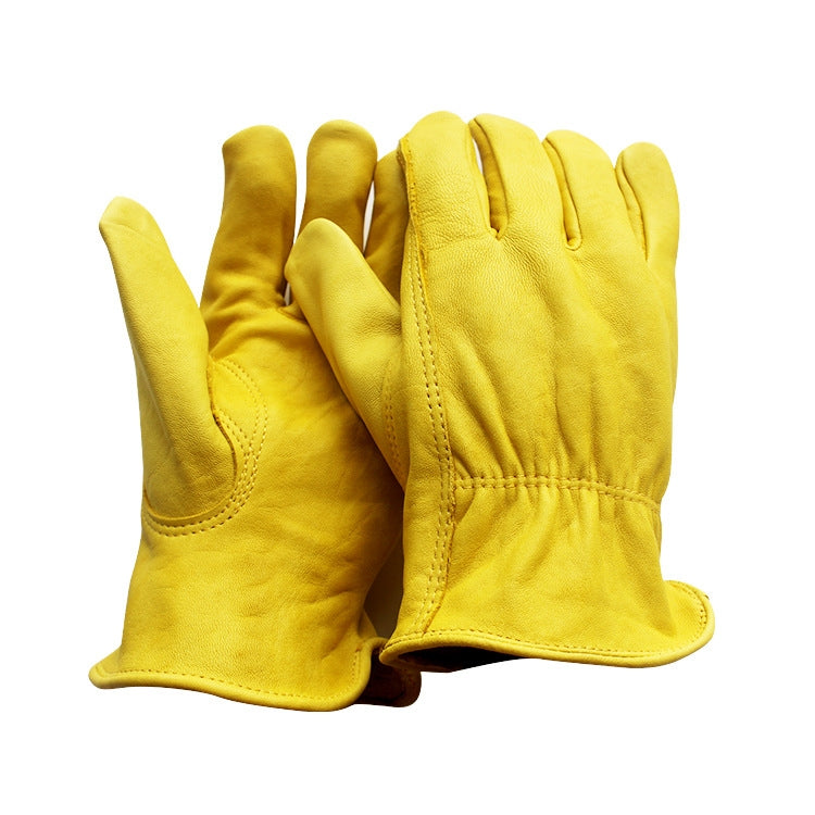 A pair of JJ-5002 outdoor riding gardening gloves made from genuine sheepskin, showcasing their soft texture and durable design.