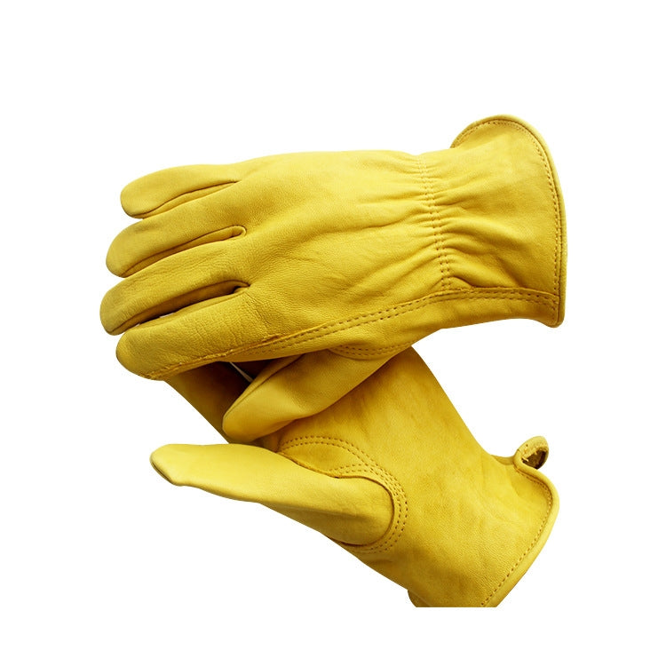 A pair of JJ-5002 outdoor riding gardening gloves made from genuine sheepskin, showcasing their soft texture and durable design.