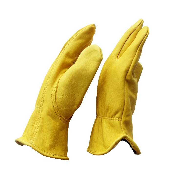 A pair of JJ-5002 outdoor riding gardening gloves made from genuine sheepskin, showcasing their soft texture and durable design.