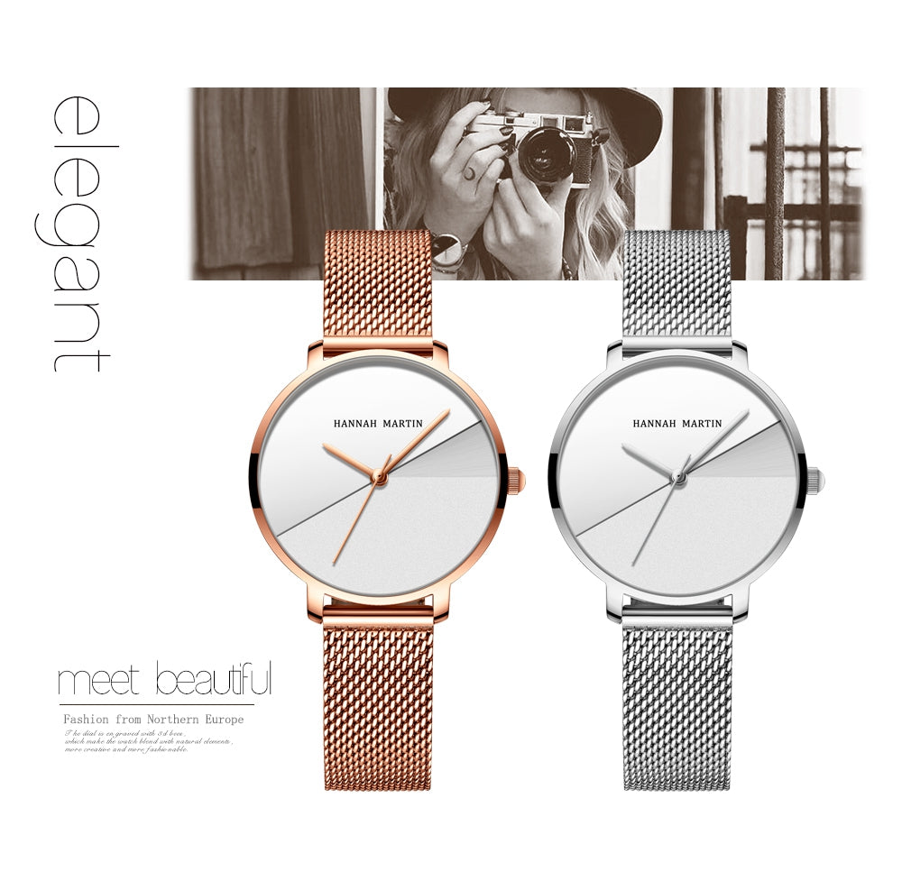 Elegant 1 Set Bracelet & Watch featuring a gradient rose gold dial, stainless steel mesh band, and a stylish design suitable for women.