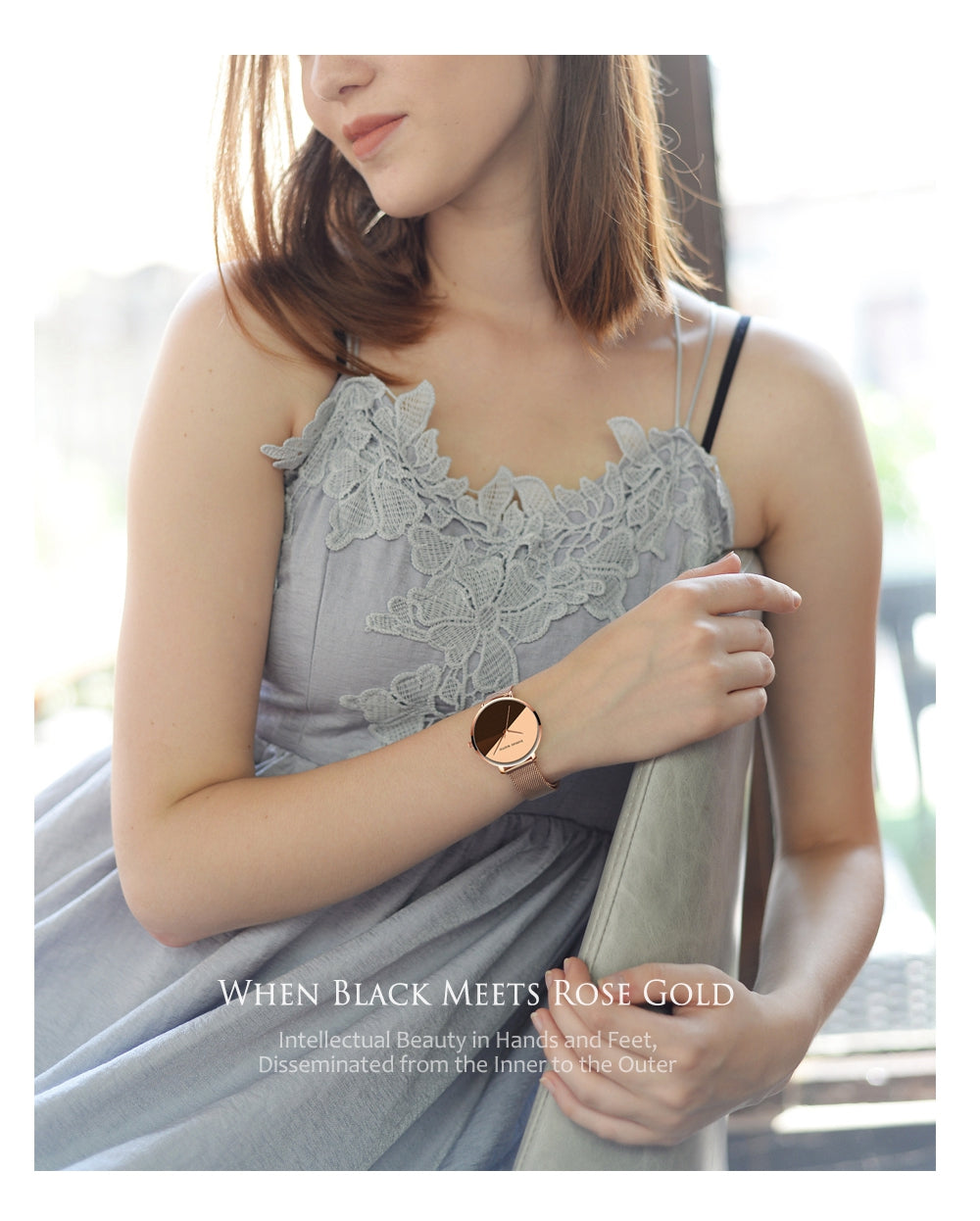 Elegant 1 Set Bracelet & Watch featuring a gradient rose gold dial, stainless steel mesh band, and a stylish design suitable for women.