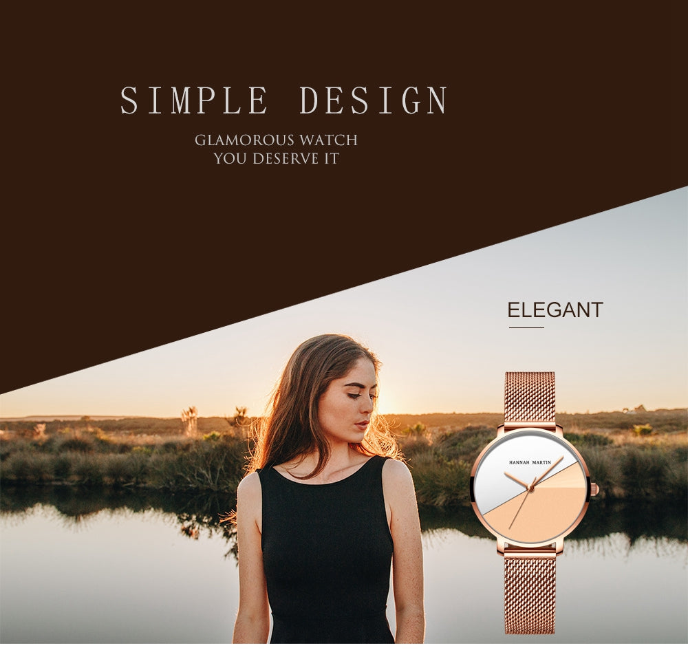 Elegant 1 Set Bracelet & Watch featuring a gradient rose gold dial, stainless steel mesh band, and a stylish design suitable for women.