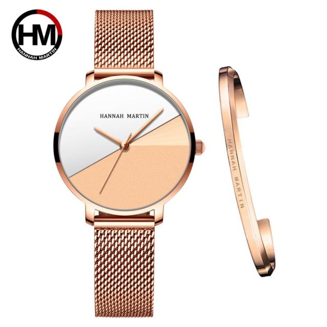 Elegant 1 Set Bracelet & Watch featuring a gradient rose gold dial, stainless steel mesh band, and a stylish design suitable for women.