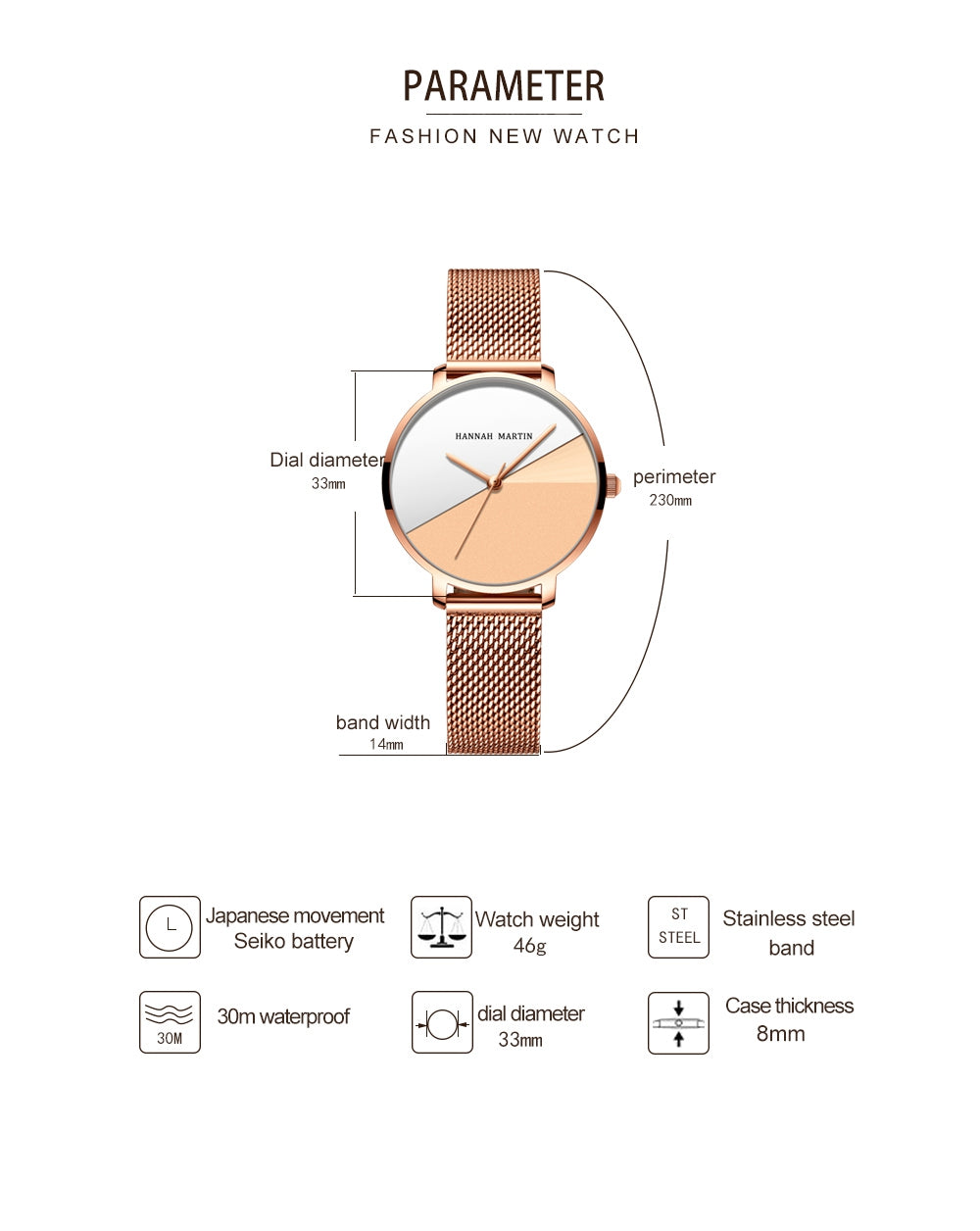 Elegant 1 Set Bracelet & Watch featuring a gradient rose gold dial, stainless steel mesh band, and a stylish design suitable for women.