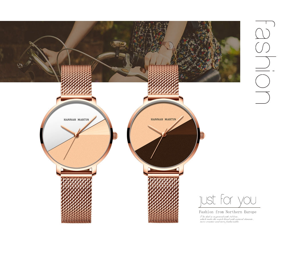 Elegant 1 Set Bracelet & Watch featuring a gradient rose gold dial, stainless steel mesh band, and a stylish design suitable for women.
