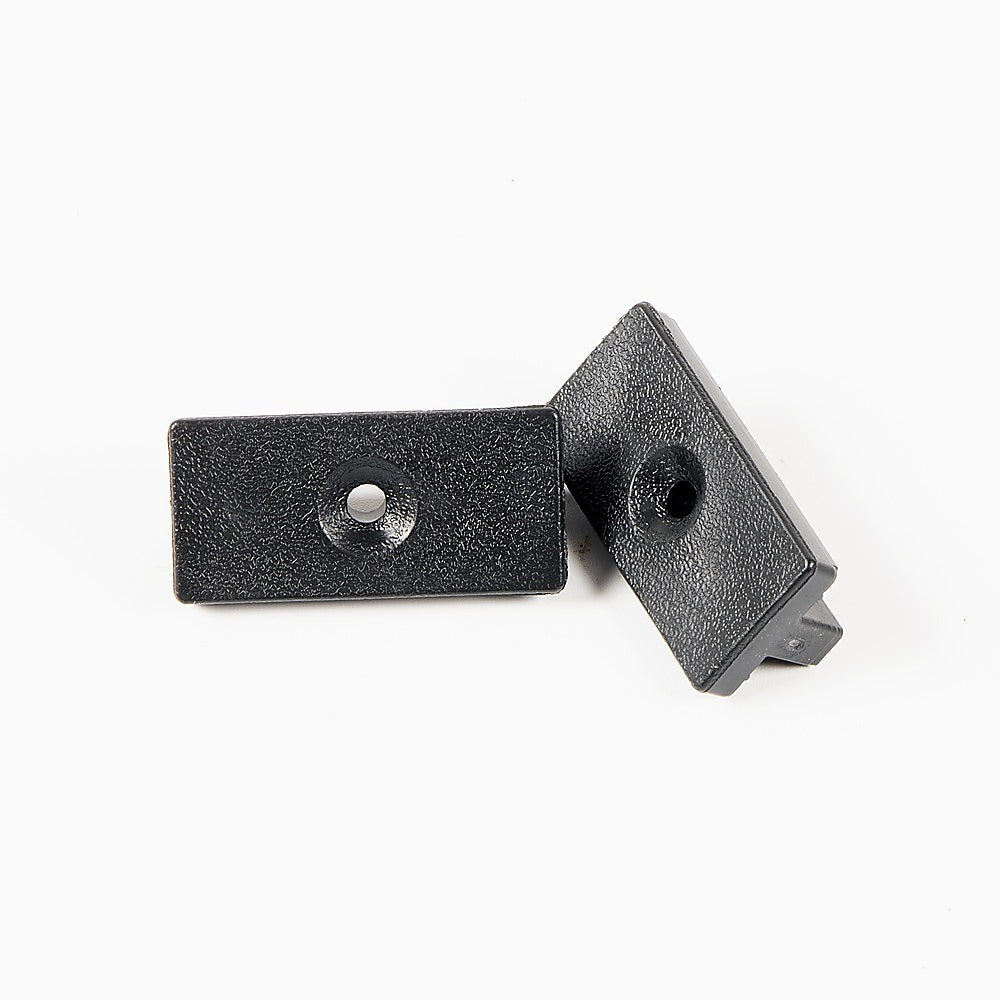 A set of 100 black composite decking hidden fixing fasteners, including T clips and screws, designed for seamless deck installation.