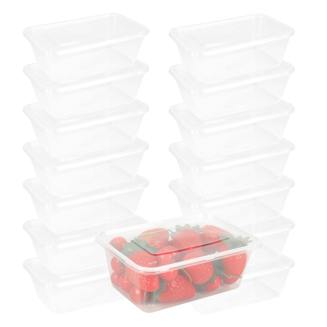 A stack of 100 Pcs 1000ml Take Away Food Plastic Containers with lids, ideal for storing and transporting food securely.