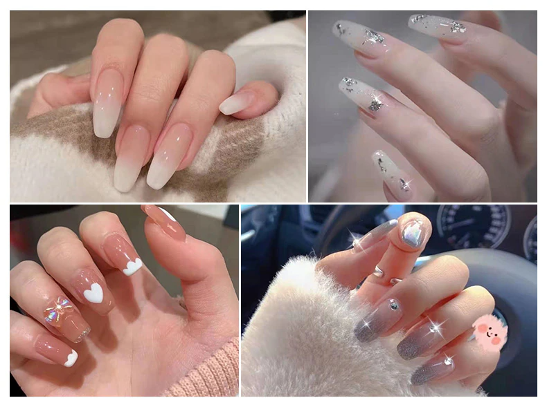 A set of 10 transparent acrylic nail tips clips designed for quick building of poly builder gel extensions, showcasing ergonomic design and sturdy construction.