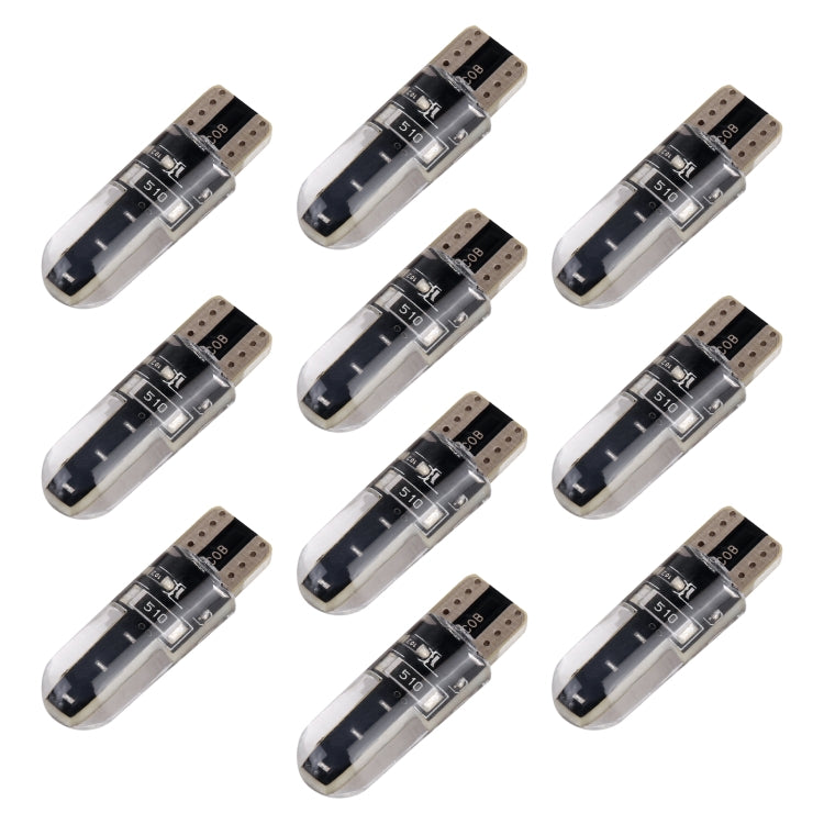 10 PCS T10 DC12V COB Lamp Beads in blue light, showcasing their compact size and design for car clearance lighting.