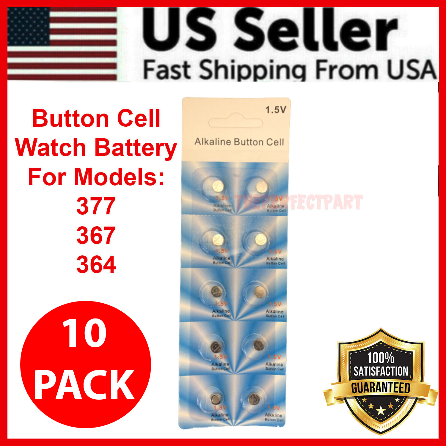 Pack of 10 OEM SPEC 377 watch batteries, silver oxide, suitable for various devices including watches and calculators.