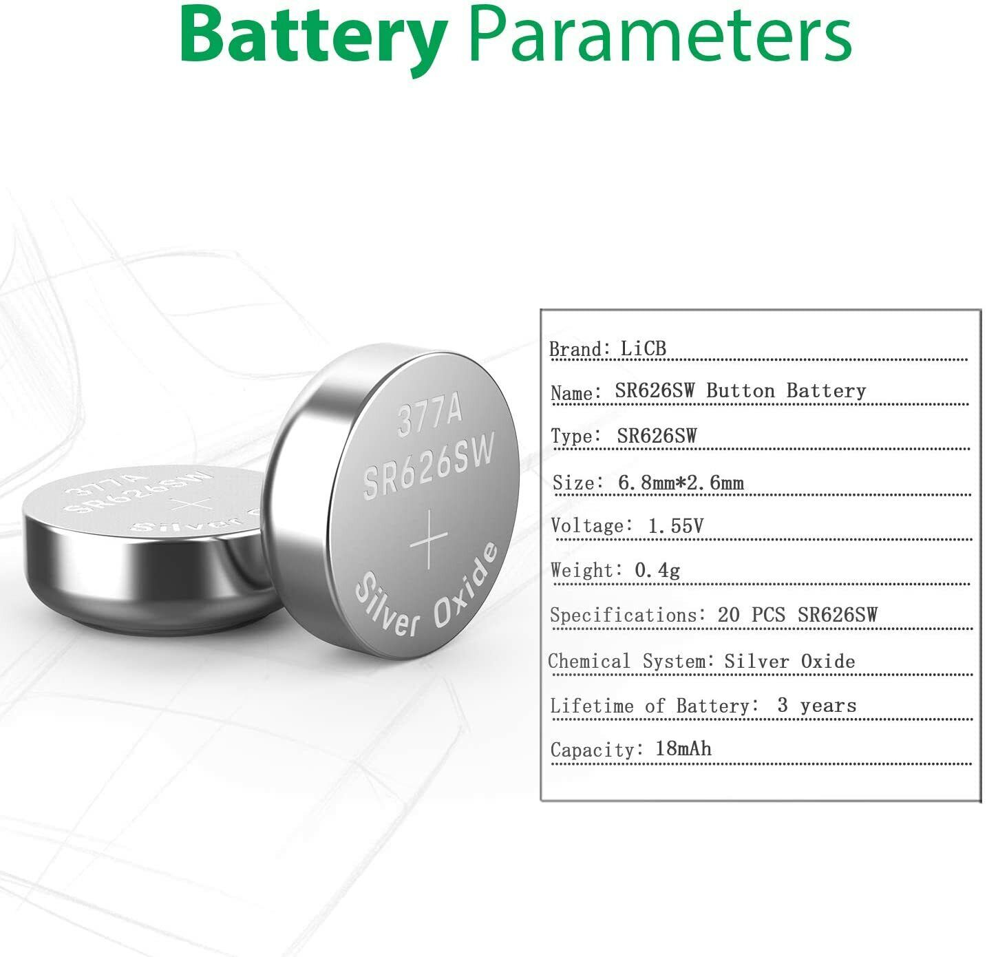Pack of 10 OEM SPEC 377 watch batteries, silver oxide, suitable for various devices including watches and calculators.
