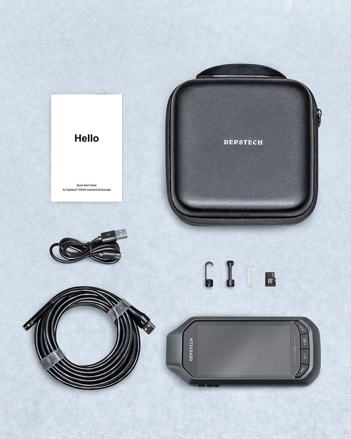 1080P Dual Lens Endoscope Camera with 4.3 inch IPS LCD and adjustable LED lights for inspections.