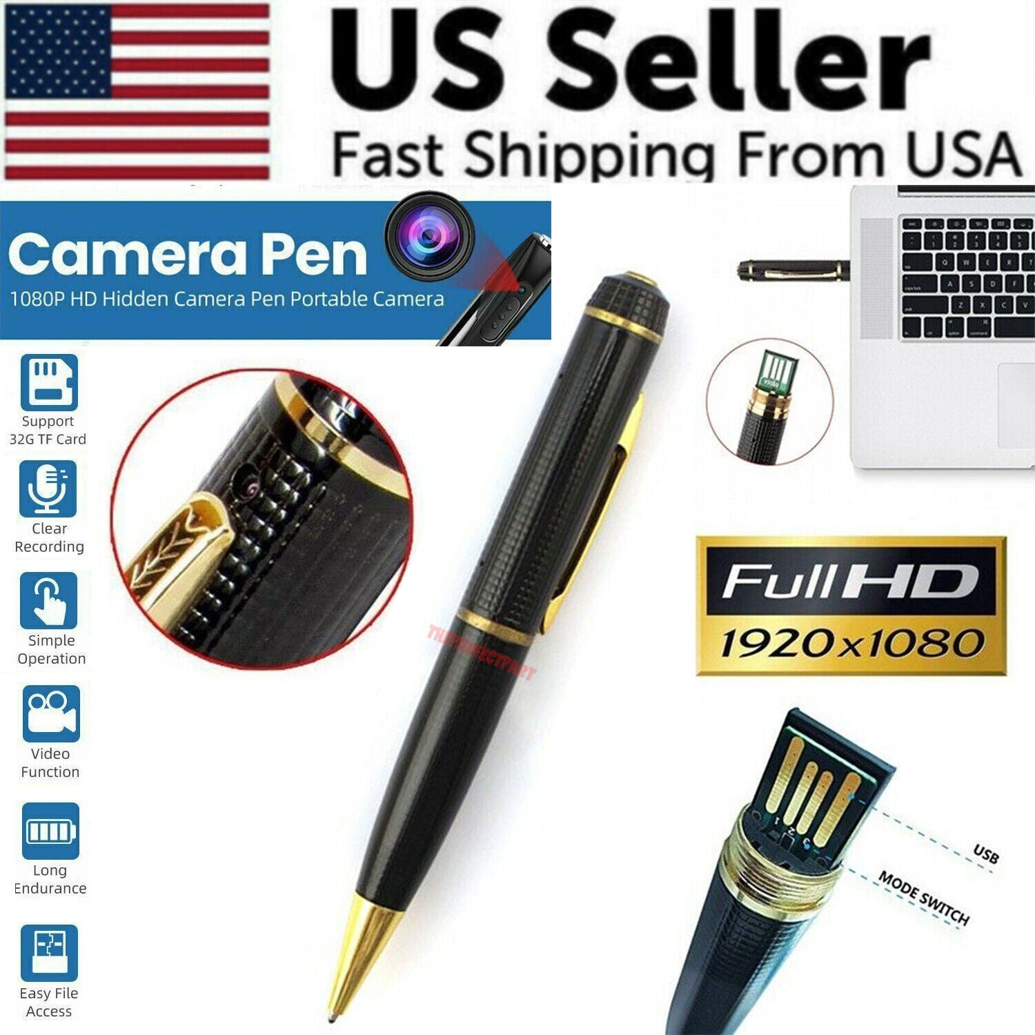 1080P HD Pocket Pen Camera, a sleek and discreet mini body video recorder designed to look like a regular pen.