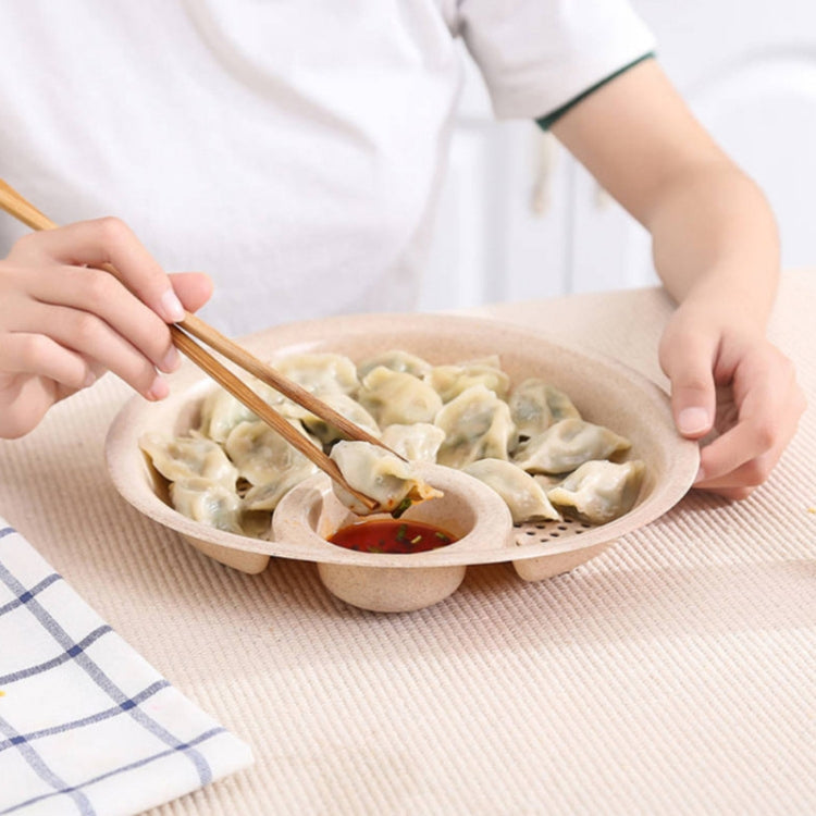 10pcs Flavour Dish Dumpling Plate made from wheat straw, featuring a double layer design with a removable draining tray.