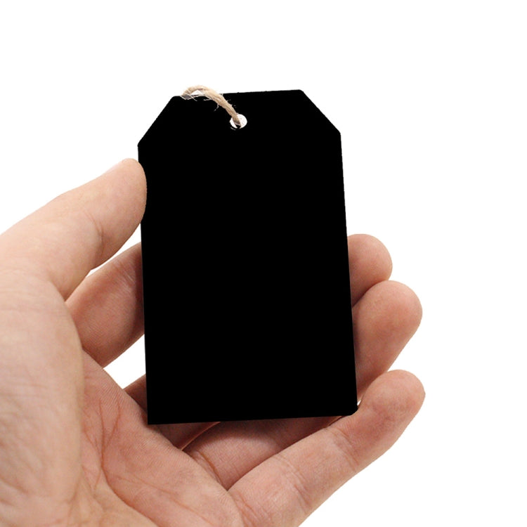 A set of 10 mini hanging wooden message boards in various shapes including hearts, Christmas trees, and rectangles, showcasing their polished finish and hemp rope lanyards.