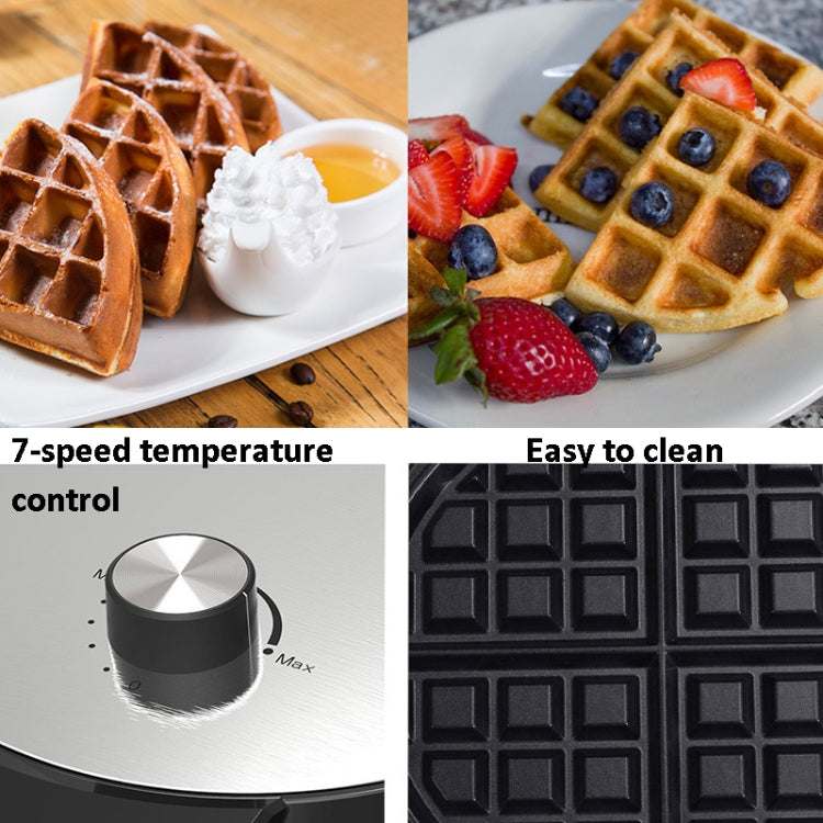 1000W Waffle Maker with non-stick coating and adjustable temperature settings, perfect for making waffles and sandwiches.