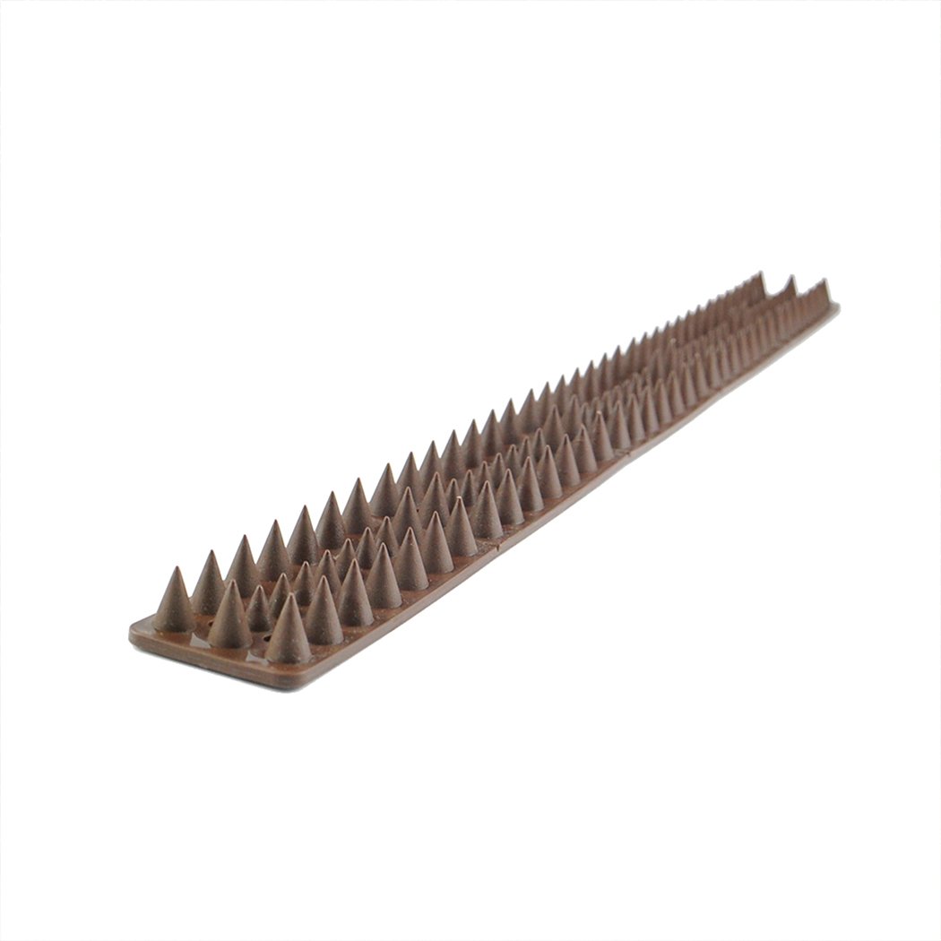 10x Bird Spikes for pest control, designed to deter birds, cats, and rodents from fences and walls, featuring a brown color and flat style.