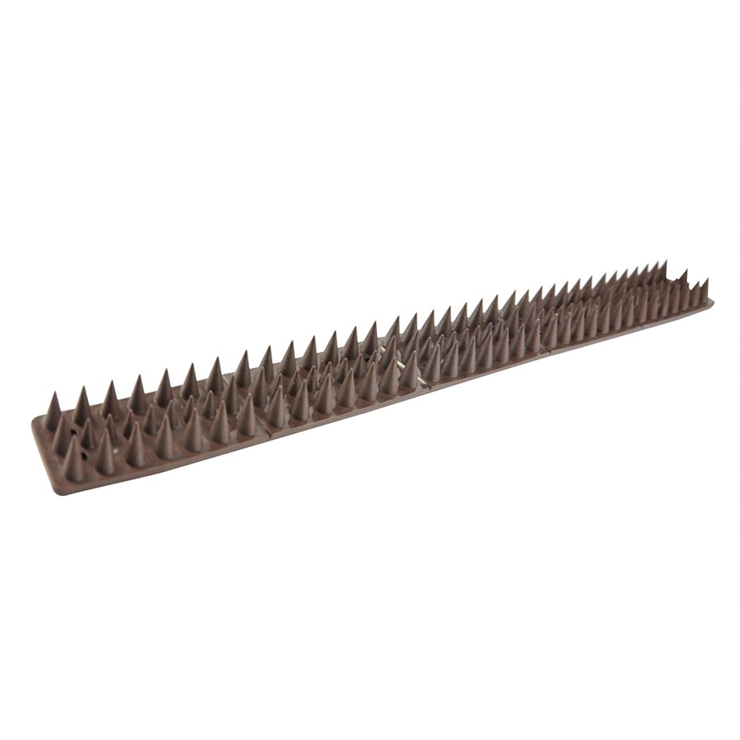 10x Bird Spikes for pest control, designed to deter birds, cats, and rodents from fences and walls, featuring a brown color and flat style.