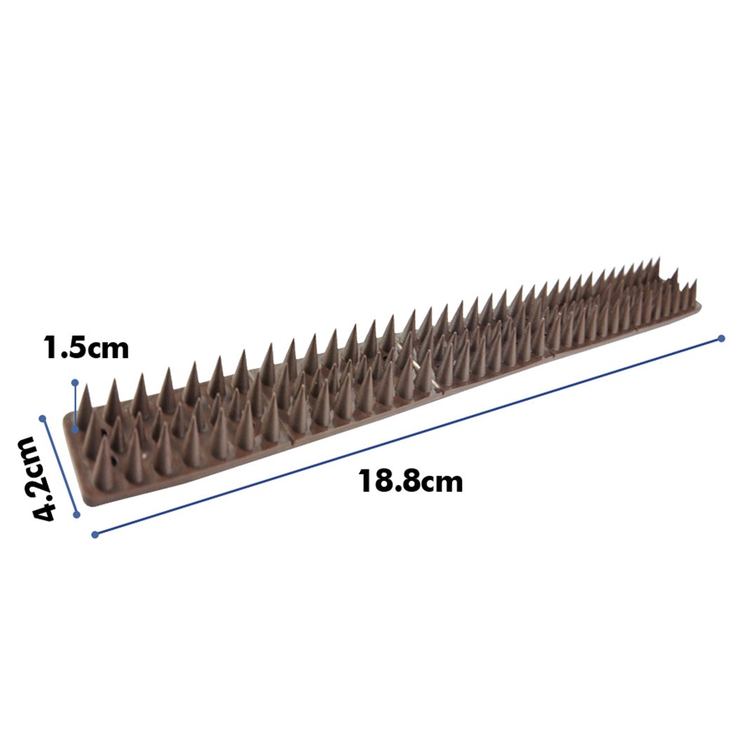 10x Bird Spikes for pest control, designed to deter birds, cats, and rodents from fences and walls, featuring a brown color and flat style.