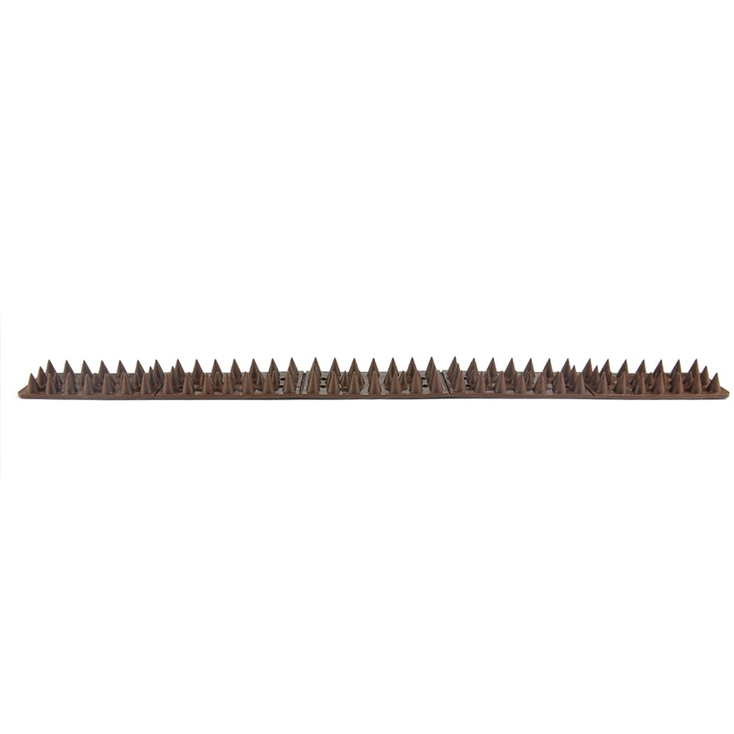10x Bird Spikes for pest control, designed to deter birds, cats, and rodents from fences and walls, featuring a brown color and flat style.