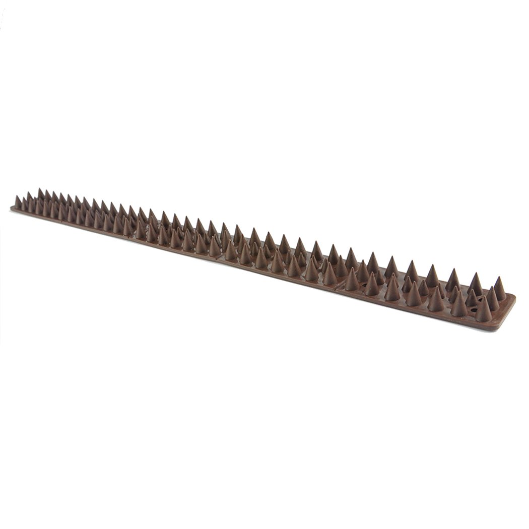 10x Bird Spikes for pest control, designed to deter birds, cats, and rodents from fences and walls, featuring a brown color and flat style.