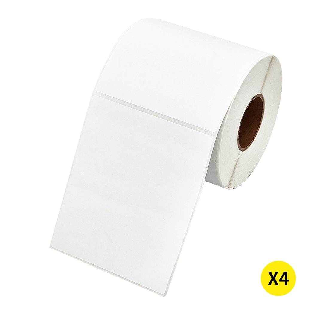 A stack of 1000x Direct Thermal Labels measuring 100x150mm, suitable for Zebra, TSC, SATO, and DATA MAX printers, showcasing their white color and adhesive backing.