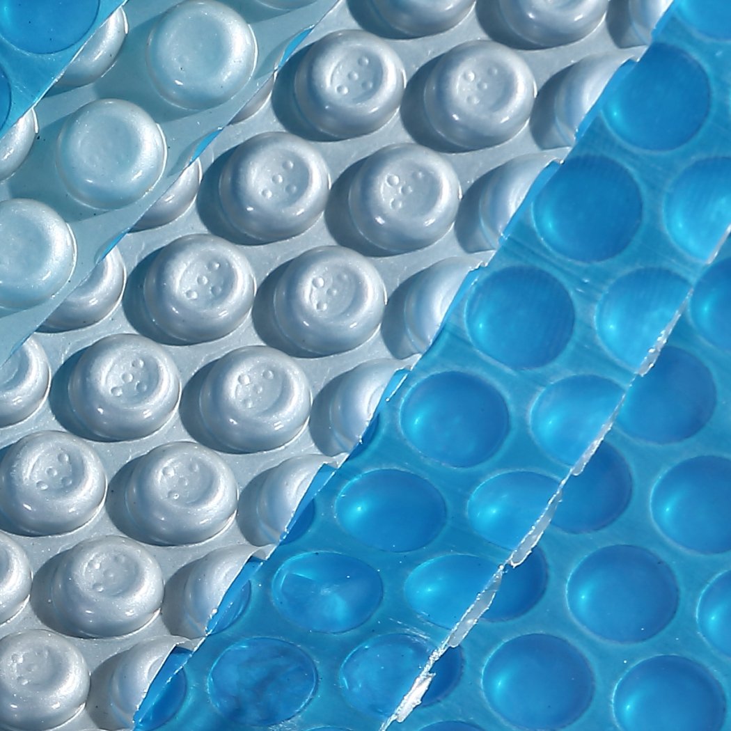 10x4.7M Real 400 Micron Solar Swimming Pool Cover with blue top and silver bottom, designed for durability and heat retention.