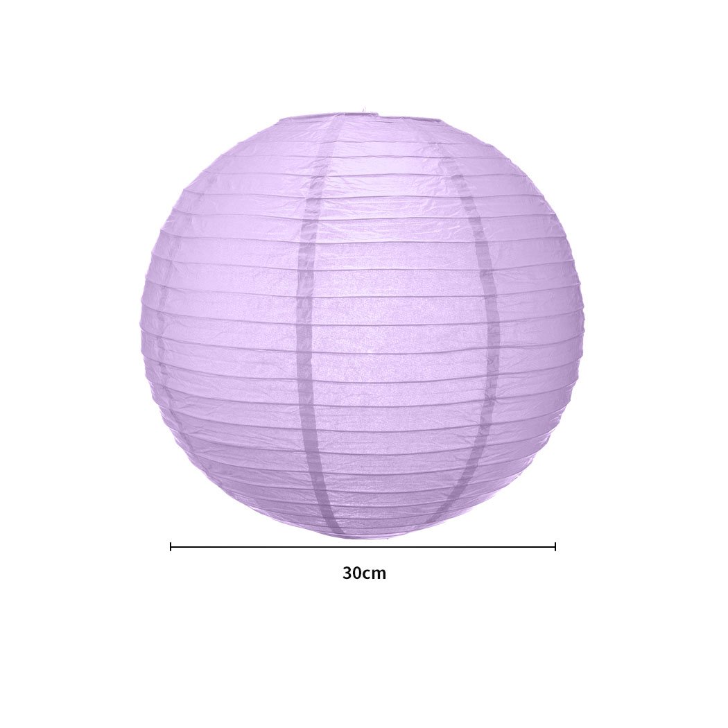 A set of colorful 12-inch paper lanterns hanging elegantly, perfect for wedding and party decorations.