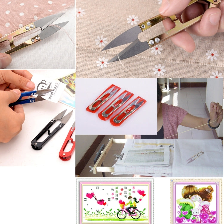 A set of 12 iron and steel thread clippers, showcasing their compact size and sharp blades, ideal for sewing and crafting.