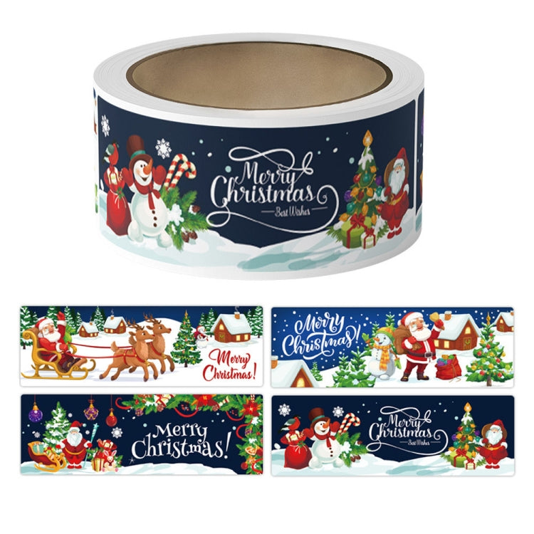 A roll of 120 colorful Christmas self-adhesive label stickers featuring cartoon designs, perfect for holiday decorations and gift wrapping.