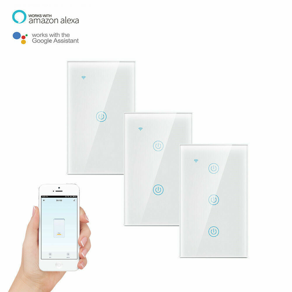 1/2/3/4 Gang WiFi Smart Wall Touch Light Switch with a sleek glass panel design, suitable for modern homes.