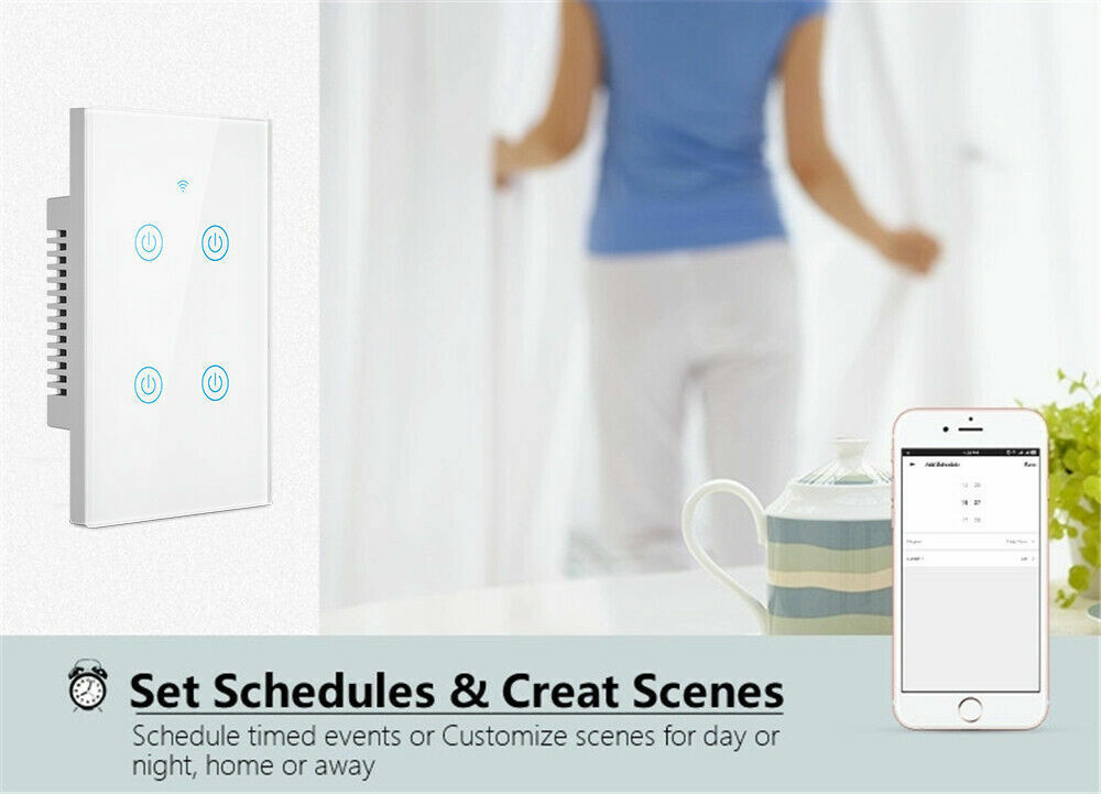1/2/3/4 Gang WiFi Smart Wall Touch Light Switch with a sleek glass panel design, suitable for modern homes.