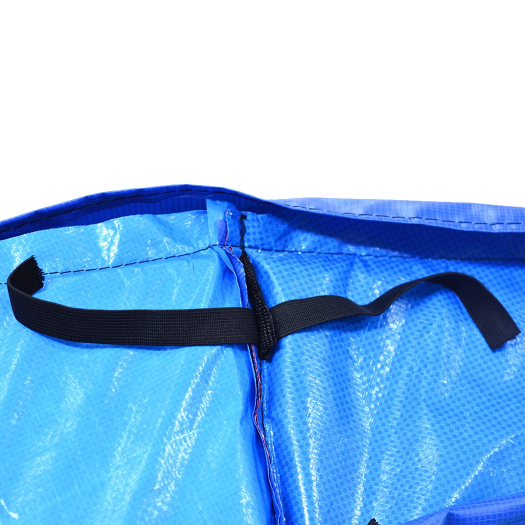 Colorful 12FT replacement trampoline pad with tie down straps, designed for outdoor use.