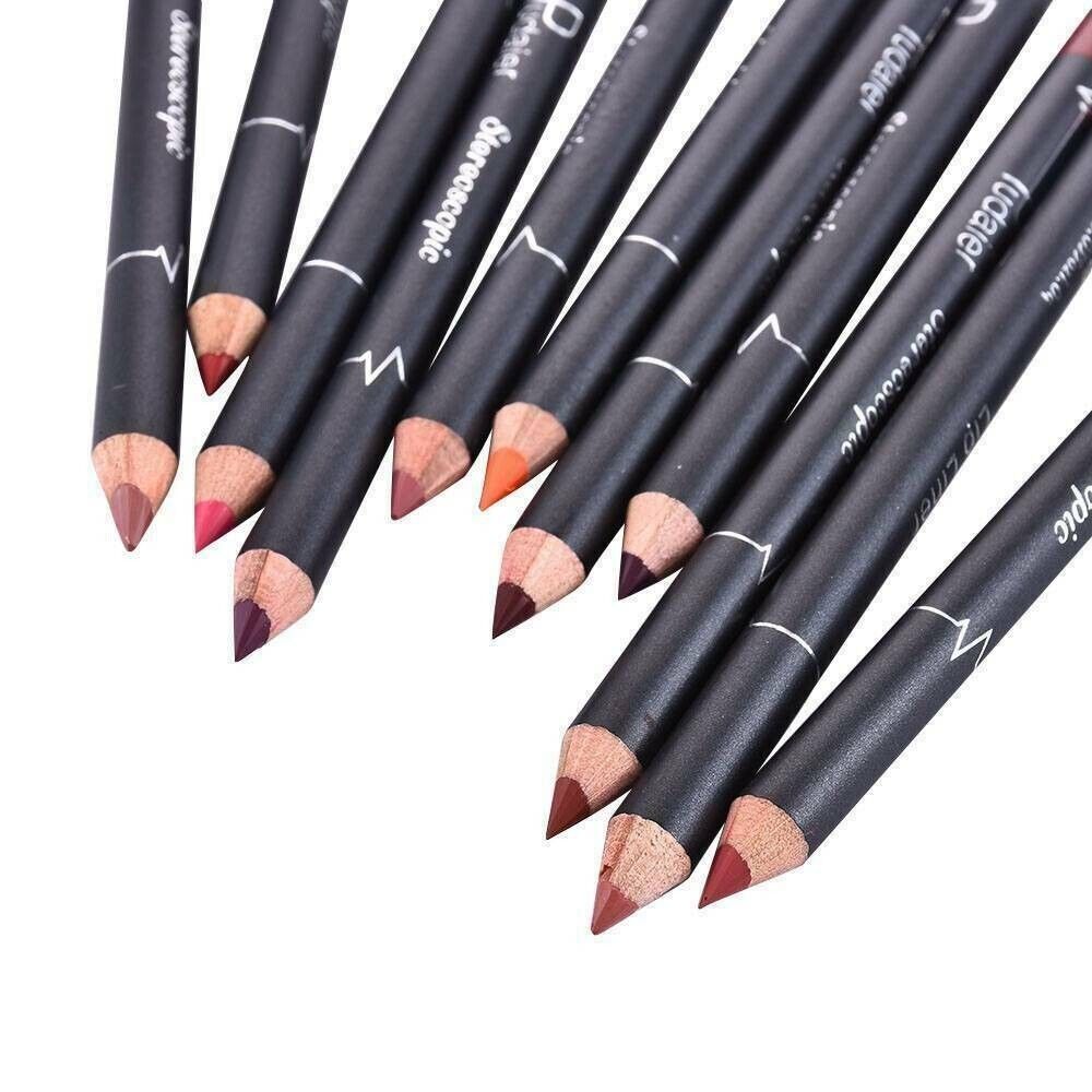 12Pcs Women Waterproof Lipstick Long Lasting Matte Lip Liner Pencil set showcasing vibrant colors and sleek design.
