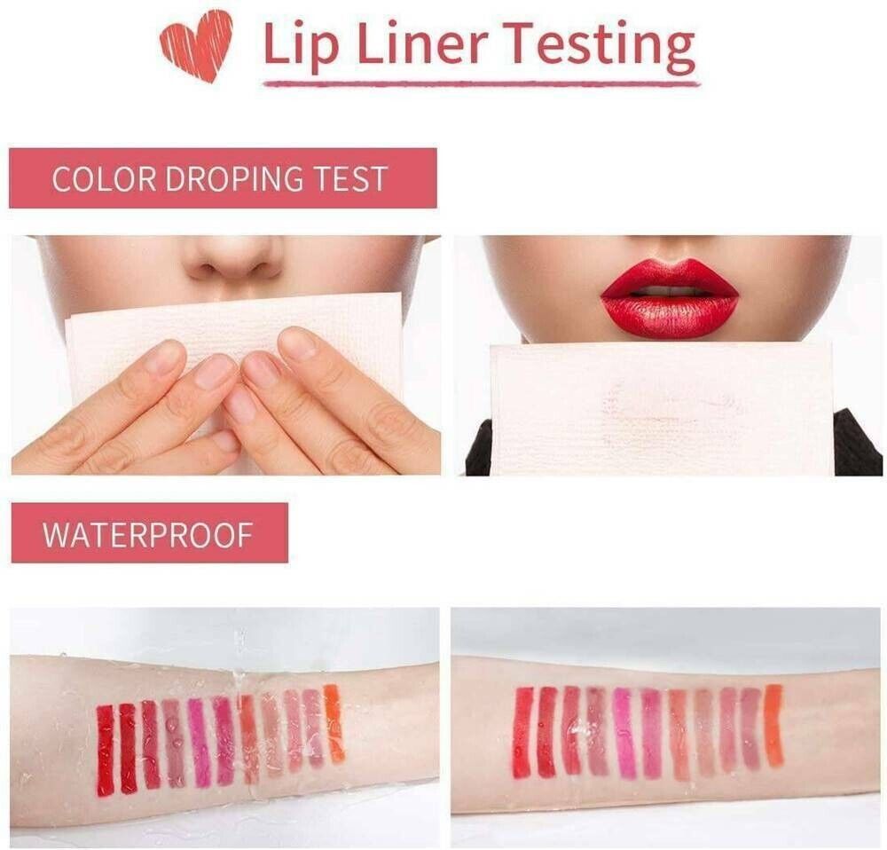 12Pcs Women Waterproof Lipstick Long Lasting Matte Lip Liner Pencil set showcasing vibrant colors and sleek design.