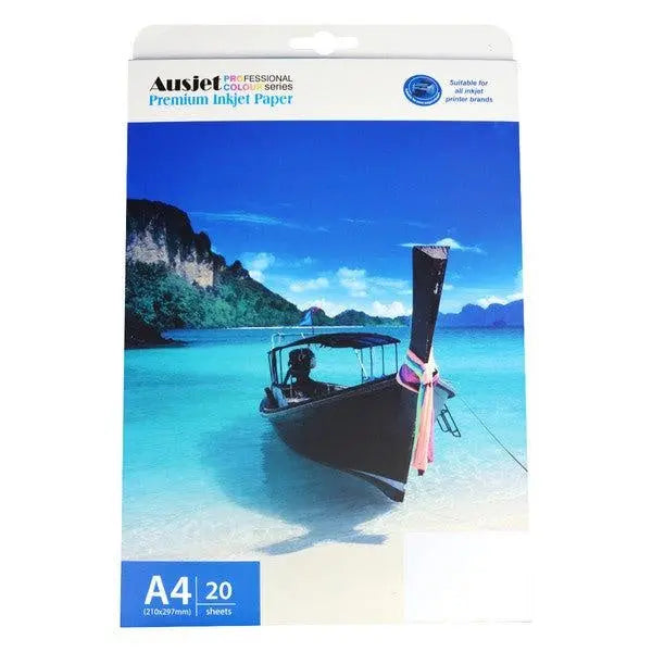 A stack of 130gm A4 double-sided semi-gloss photo paper sheets, showcasing vibrant colors and a smooth finish.