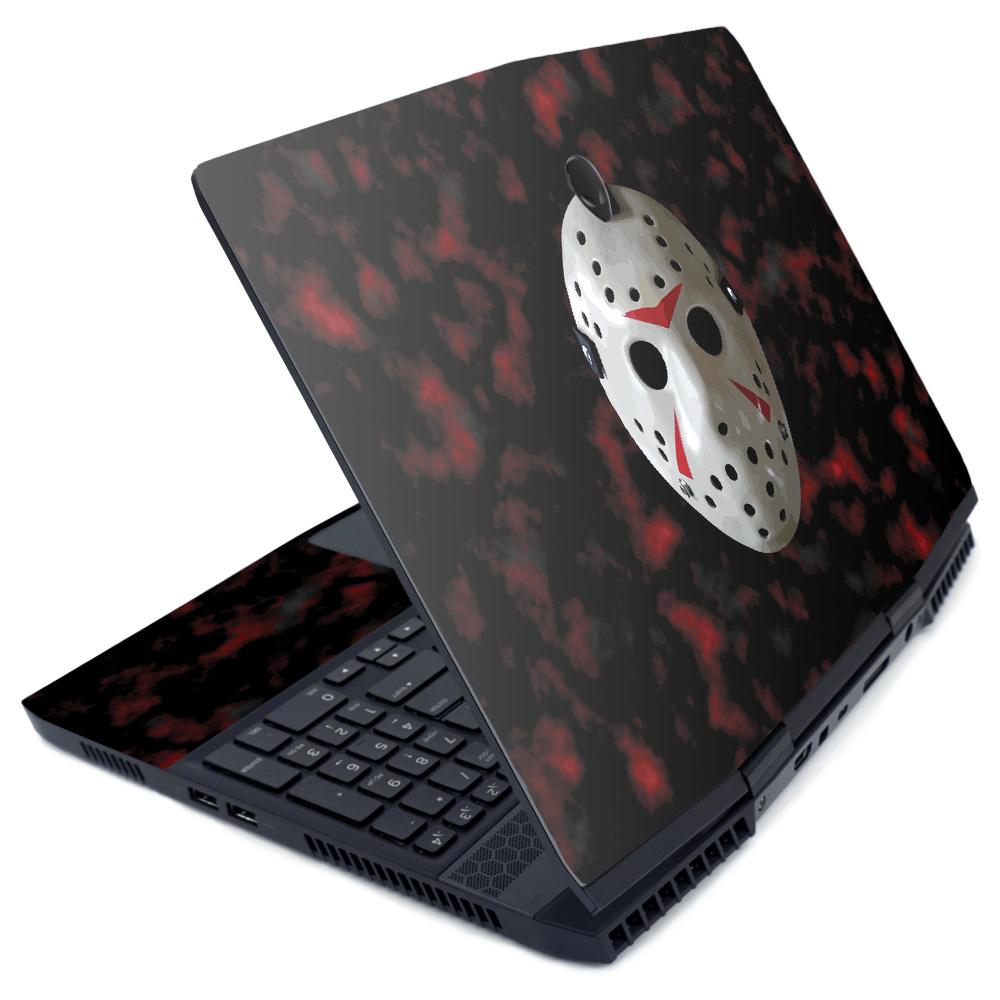 MightySkins 13th Nightmare skin for Alienware M15 (2019) showcasing matte, carbon fiber, and glossy glitter finishes.