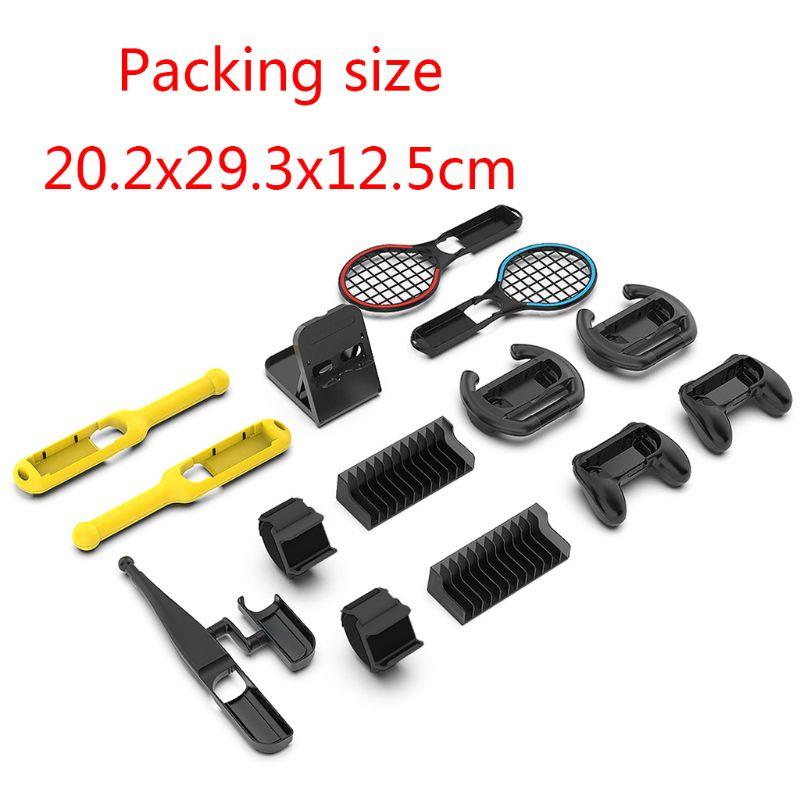 14 Pcs/Set Sportwear for Nintendo Switch including tennis racket, hand straps, and storage box, designed for enhanced gaming experience.