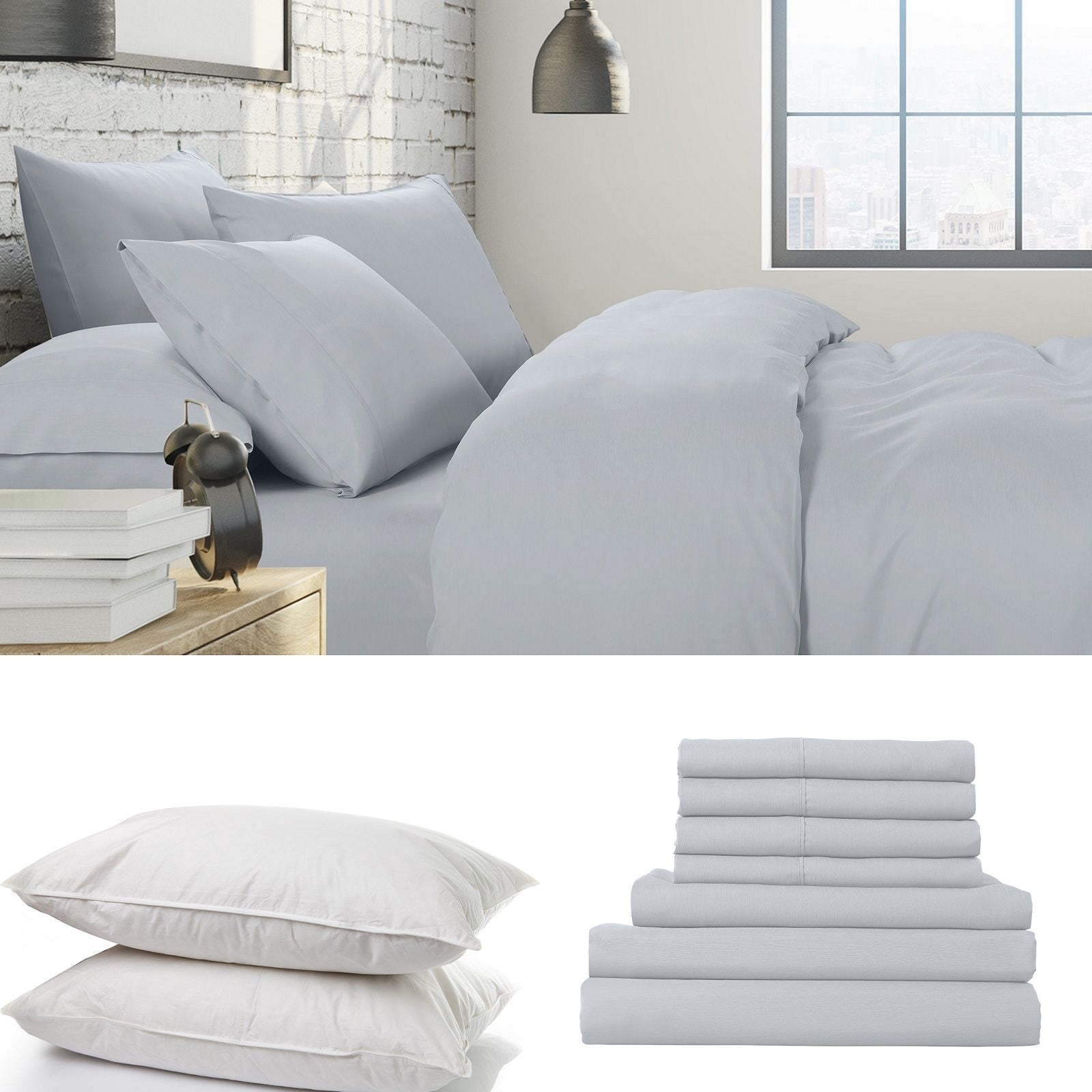 1500 Thread Count 6 Piece Bedding Set with Duck Feather Down Pillows, showcasing luxurious fabric and elegant design.
