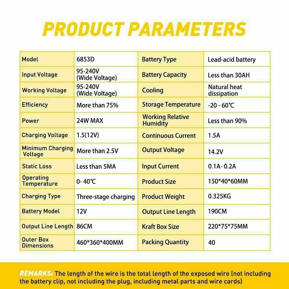 1500mAh Automatic Smart Battery Charger with battery clips and O-ring terminals, designed for 12V lead-acid batteries.