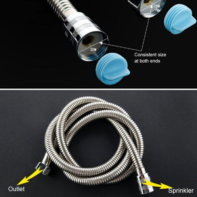 1.5m Flexible Stainless Steel Showerhead Hose Pipe with double interlock design and silicone sealing rings, showcasing its durable construction.