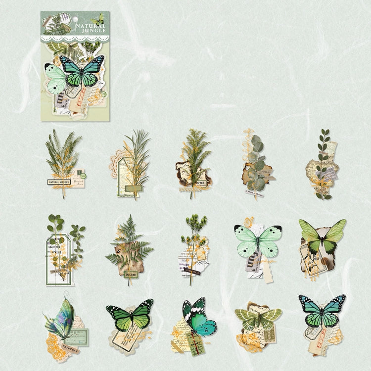 15 pieces of PET butterfly flower stickers in a pack, showcasing vibrant colors and intricate designs, perfect for DIY projects.